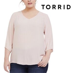 Torrid Blush Pink Shirred Smocked Crepe Flowy Top Blouse Shirt